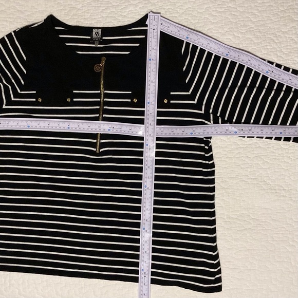 Anne Klein Sport Black and White Striped Blouse - Picture 2 of 10